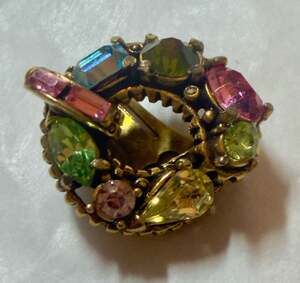 Vtg Hollycraft 1955 Multicolor Pastel Rhinestone Clip-On Earring 1 Only